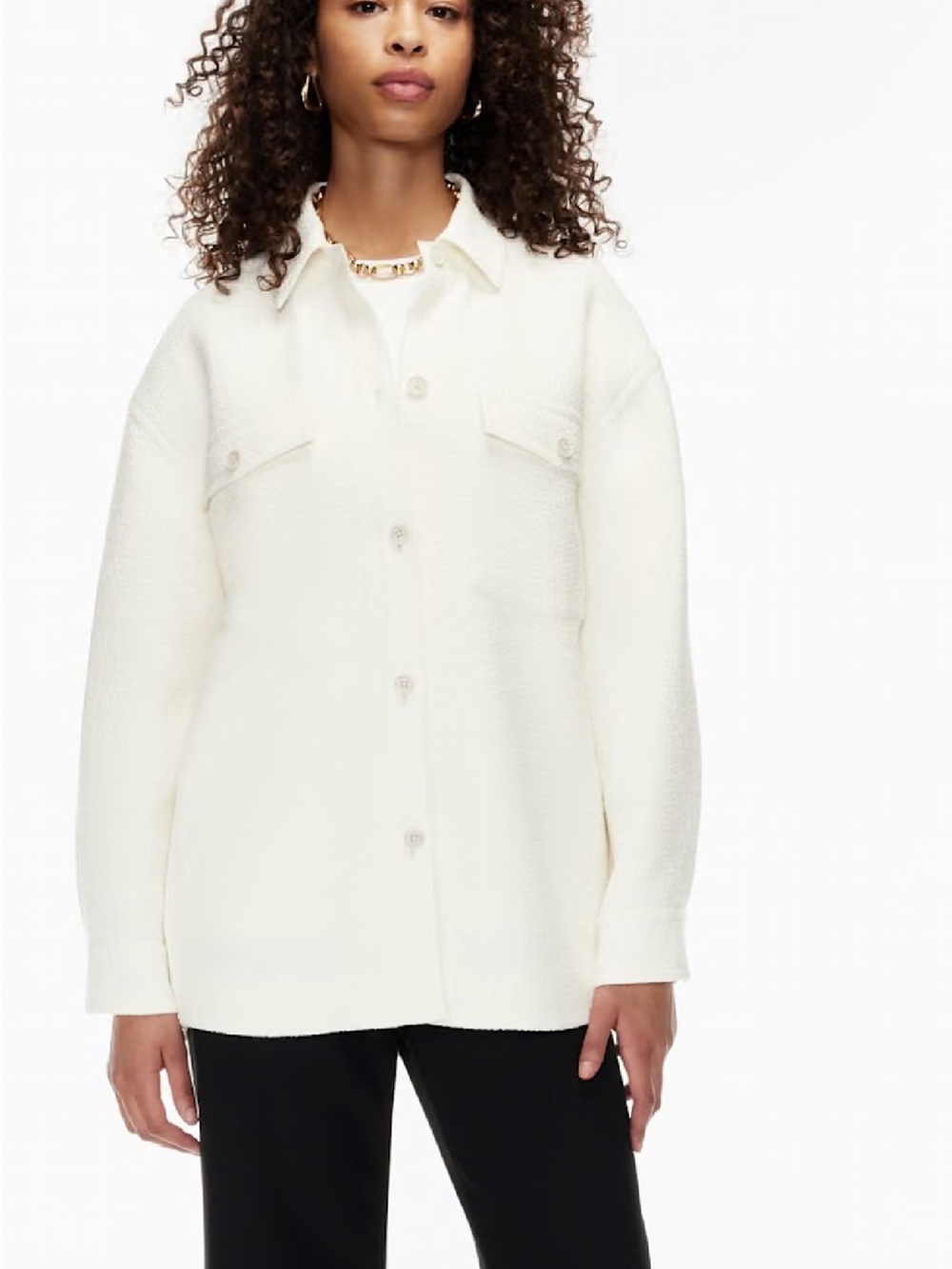 Babaton by Aritzia Women’s Ivory Button-Front Shacket Jacket Linen Tweed Size 2